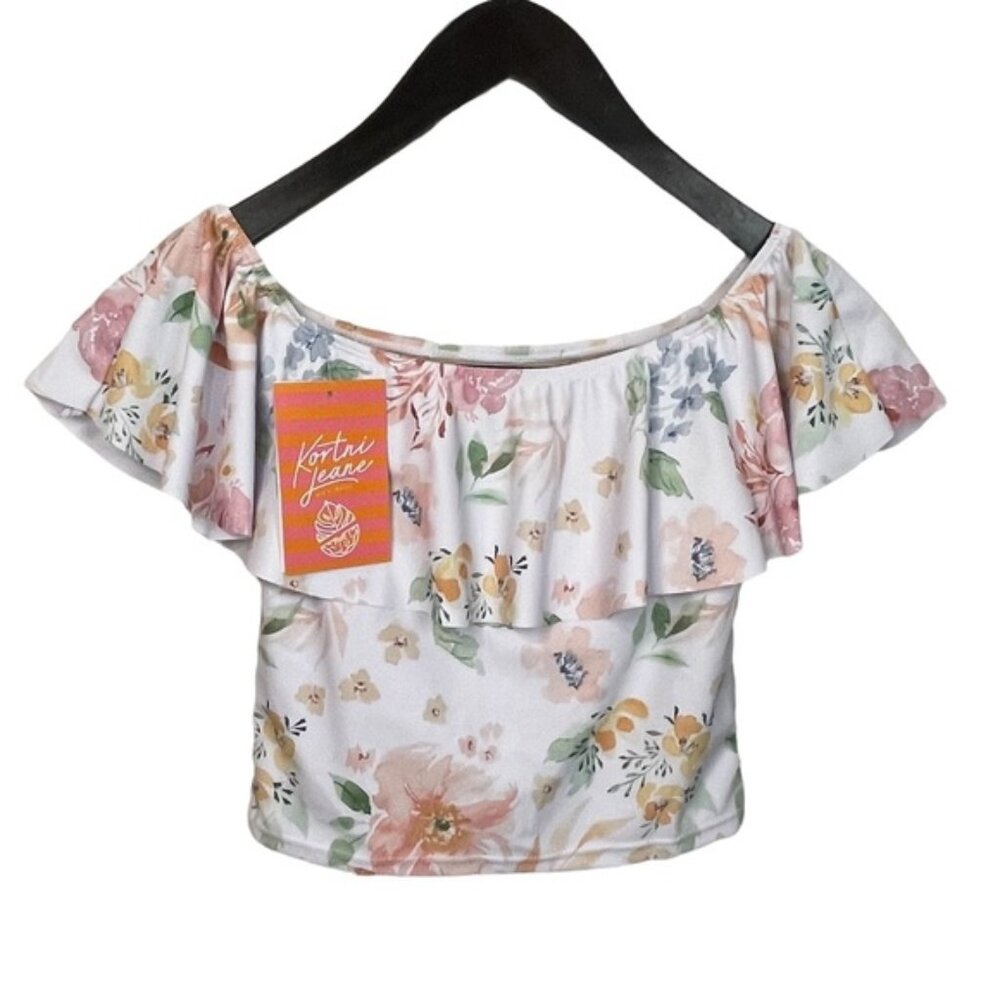 Kortni Jeane Off The Shoulder Floral Swim Top- Celeste Floral-NEW w/Tags-Small